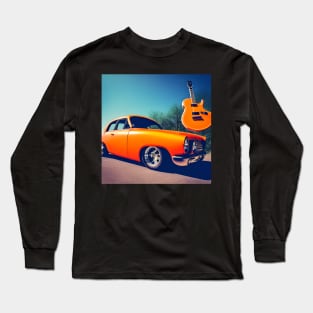 An Orange Guitar Suspended above An Orange Car Long Sleeve T-Shirt